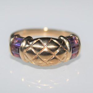 585 YELLOW GOLD AMETHYST ETCHED RING
